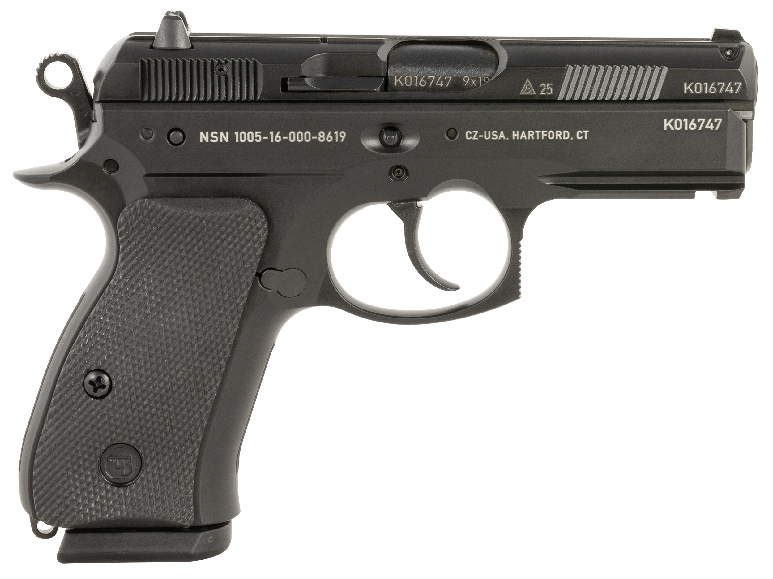 CZ P-01 50th Anniversary Pistol 91161, 9mm, 3.75in, Black Rubber Grips, Black Polycoat Finish, 15 Rds