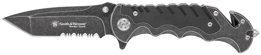 Smith & Wesson Knives Border Guard 3.50" Folding Part Serrated Stainless Steel Blade 4.80" Aluminum/G10 Handle Includes Pocket Clip SWBG10SCP