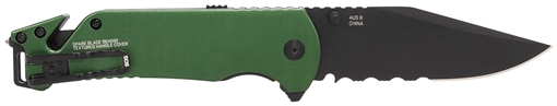 S.O.G Escape ATK 2.0 EDC 3.40" Folding Clip Point Part Serrated Black Hardcased AUS-8A SS Blade, 4.60" Green/Black Aluminum Handle, Presentation Box SOG11520157