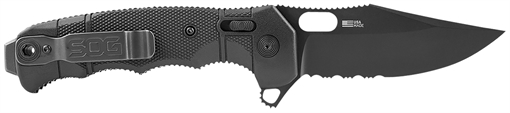 S.O.G Seal XR 3.90" Folding Clip Point Part Serrated Black Cerakote S35VN SS Blade/Black GRN Handle Includes Belt Clip SOG12210557