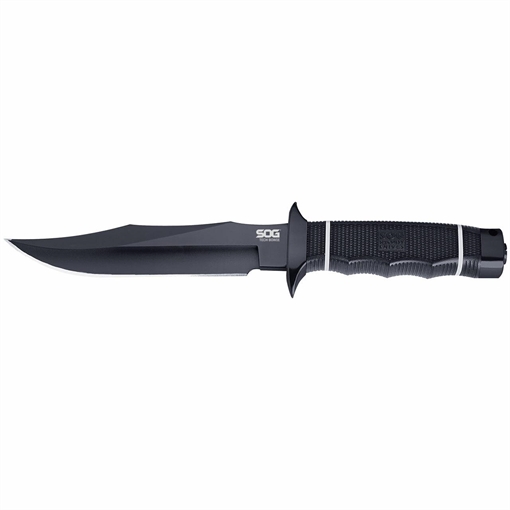 S.O.G Tech Bowie 6.40" Fixed Plain Clip Point Black Hardcased TiNi AUS8 SS Blade/ Black w/ White "SOG" Logo Kraton Handle SOGS10BK