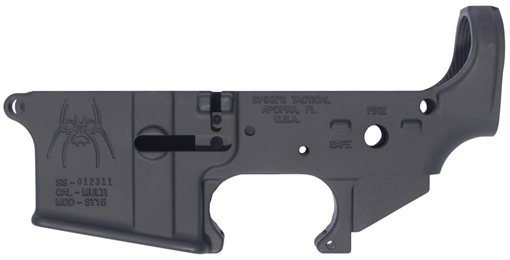 Spike's Tactical Spider Fire/Safe, Stripped Lower, Semi-automatic, 223 Rem, 556NATO, Black Finish, ST-15 with Fire/Safe Markings STLS018