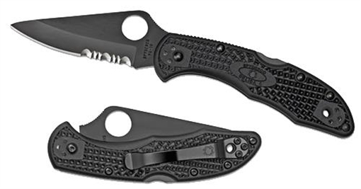 Spyderco Delica 4 Lightweight 2.88" Folding Part Serrated Black TiCN VG-10 SS Blade/Black Textured FRN Handle Includes Pocket Clip C11PSBBK