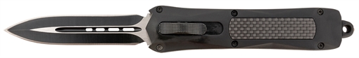 Steel River Knives Spartan 3.50" OTF Dagger Plain Black/Silver 440C SS Blade/ Black w/Carbon Fiber Inlay Aluminum Zinc Alloy Handle A163BD