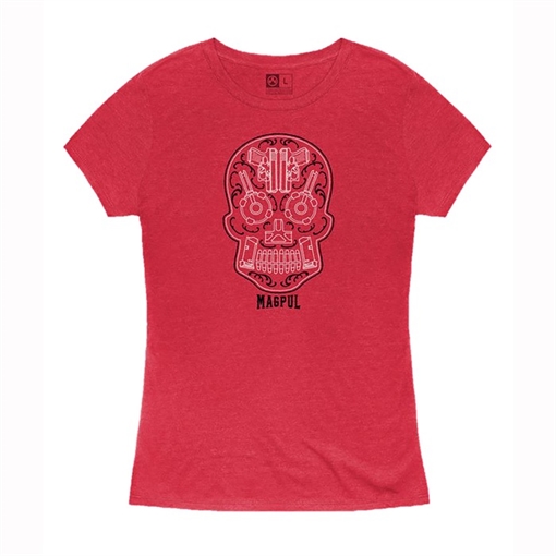 Magpul WOMEN'S SUGAR SKULL BLEND T-SHIRT RED HEATHER SMALL MAG1218-612-S