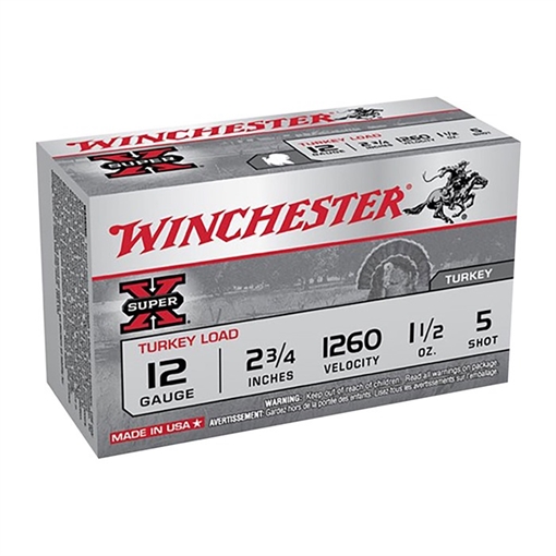Winchester Ammo Super X Magnum Turkey 12Gauge 2.75" 1 1/2oz Copper Plated 5Shot 10 Box/10 Case X12MT5