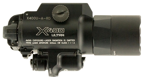 Surefire X400 LED Weaponlight and Laser, Pistol, 1000 Lumens, White Light Output with Red Laser, Picatinny, Black X400U-A-RD X400UARD