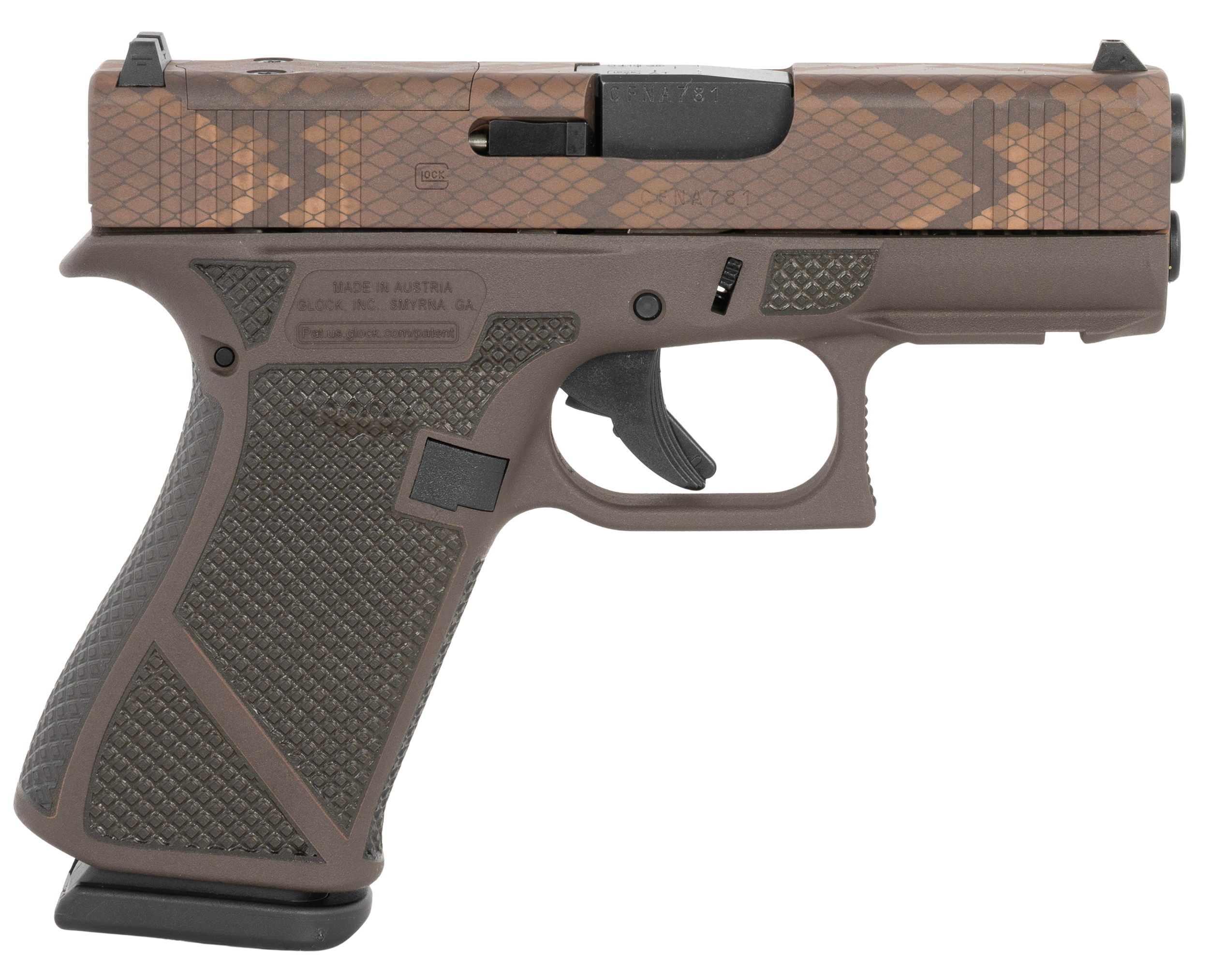 Glock G43X MOS Optic Ready Pistol PX4350204FRMOSNTXVB, 9mm, 3.41in, Vortex Bronze Cerakote Finish, 10 Rds
