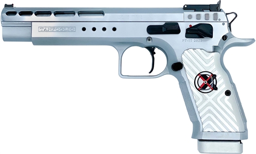 Tanfoglio IFG Gold Match Xtreme 9mm Luger 16+1 6" Stainless Polygonal Rifled Barrel, Stainless Ported Slide, Stainless Steel Frame w/Beavertail, White Polymer Grip, Right Hand TFGOLDMX9