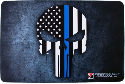 TekMat Punisher Blue Line Cleaning Mat Black/White/Blue Rubber 11"x17" Blue Line Punisher Skull TEKR17PUNISHERBL