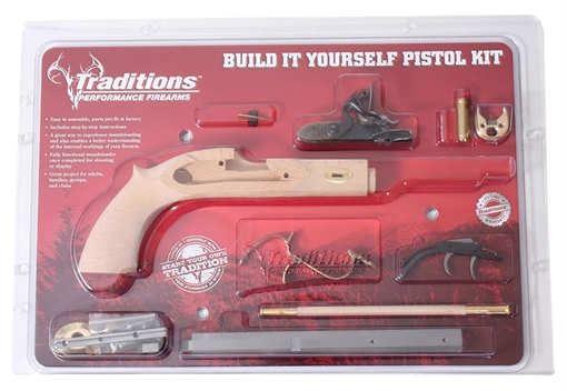 Traditions Trapper Pistol Kit 50 Cal Flintlock 9.75" Blued Octagon Barrel Unfinished Wood Frame Grip Sidelock Action KPC50902