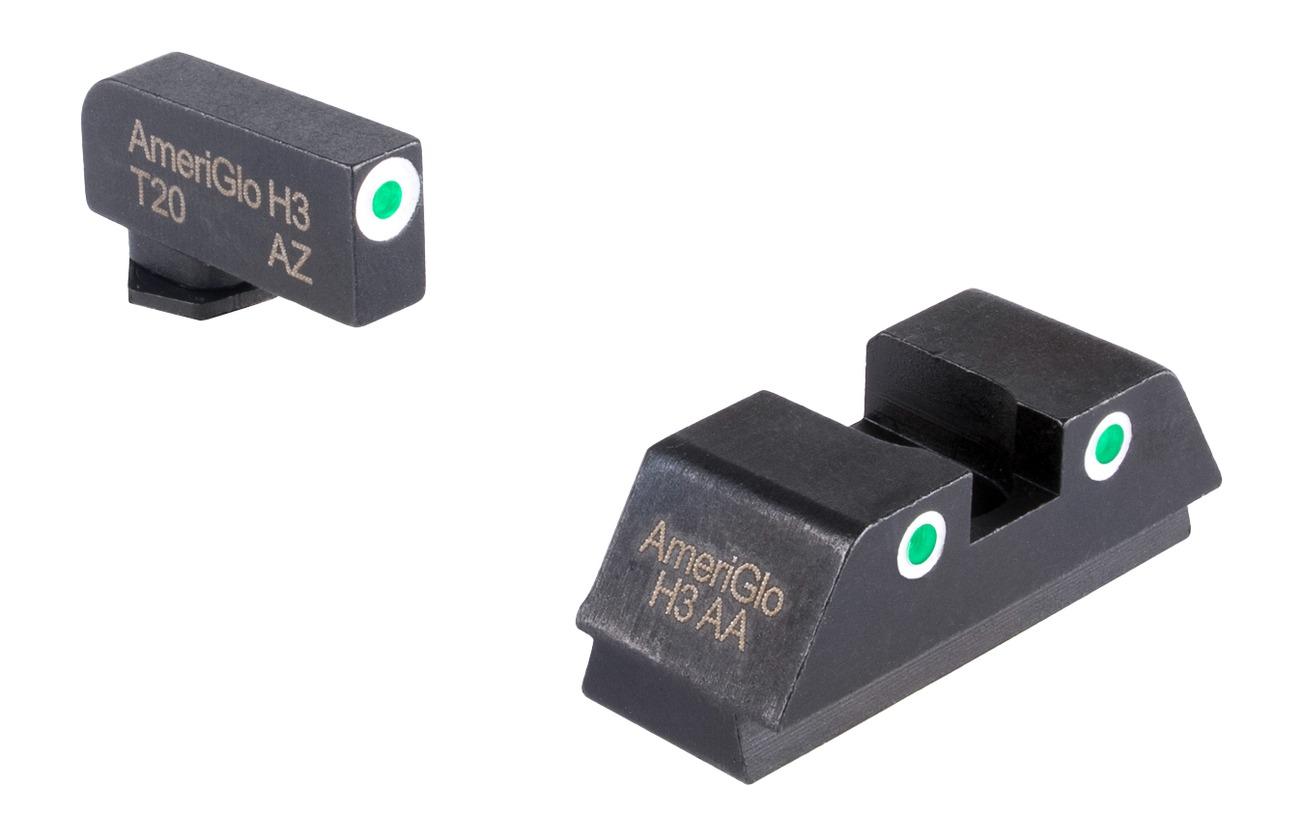 AmeriGlo GL339 3 Dot Square Notch Rear Green Tritium/White Outline Black Frame Fits Glock 42/43/43X/48