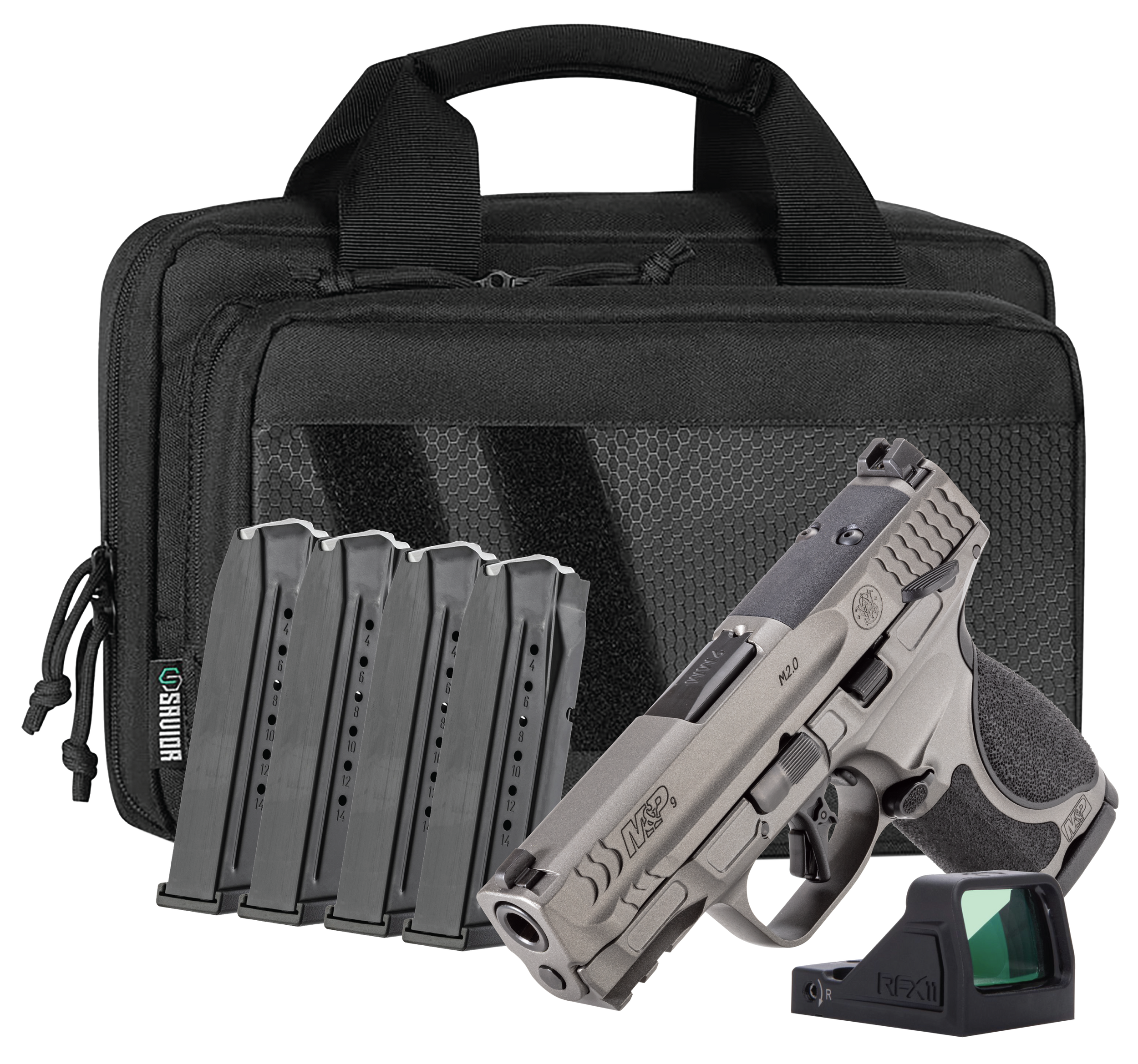 Smith and Wesson M&P M2.0 Bundle Pistol 14804, 9mm, 3.60in, Interchangeable Backstrap Grips, Tungsten Gray Cerakote Finish, 15 Rds