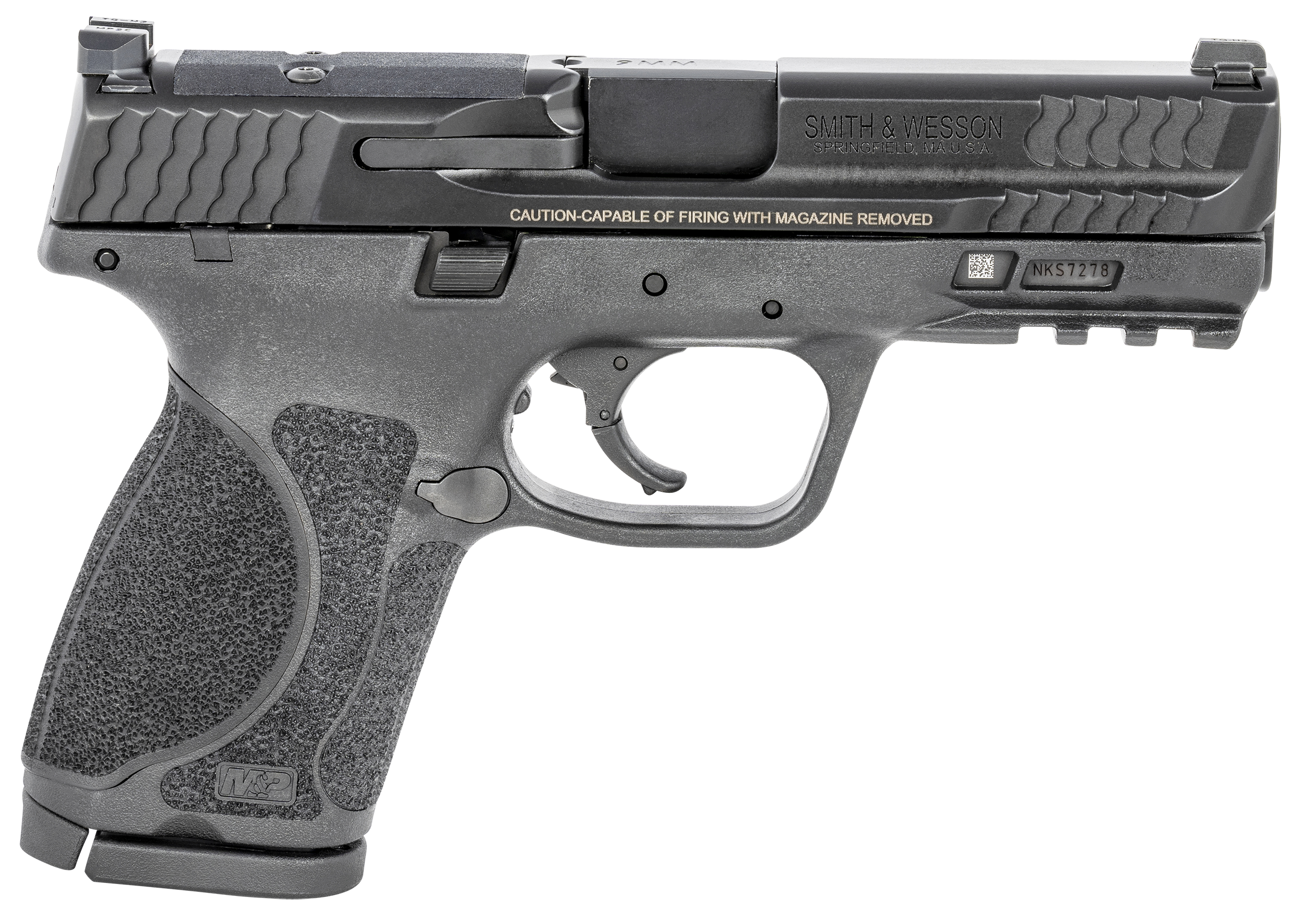 Smith and Wesson M&P M2.0 Compact Optic Ready Pistol 12662, 9mm, 4in, Black Polymer Grips, Black Finish, 17 Rds