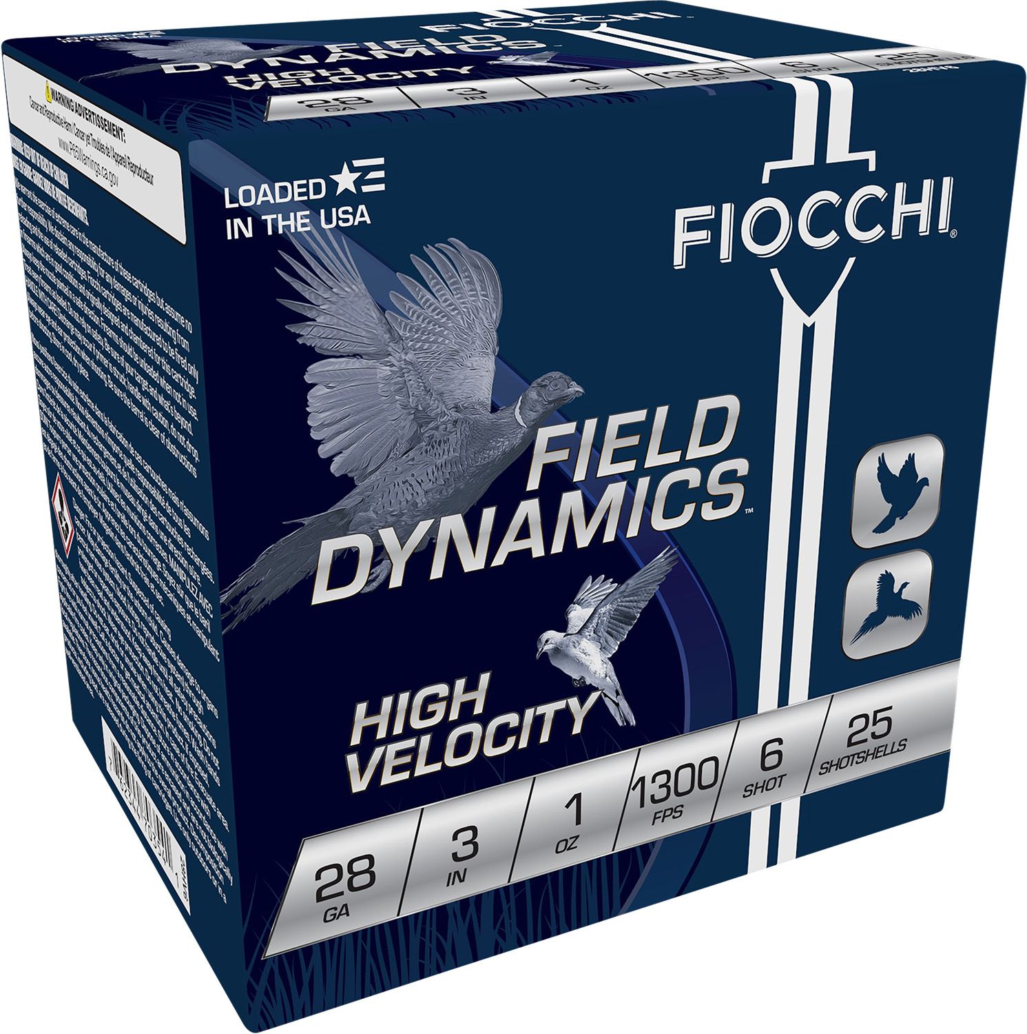 Fiocchi Field Dynamics High Velocity 283HV6, 28 Gauge, 3", 1 oz, 1300fps, 6 Shot, 25 Rd/bx