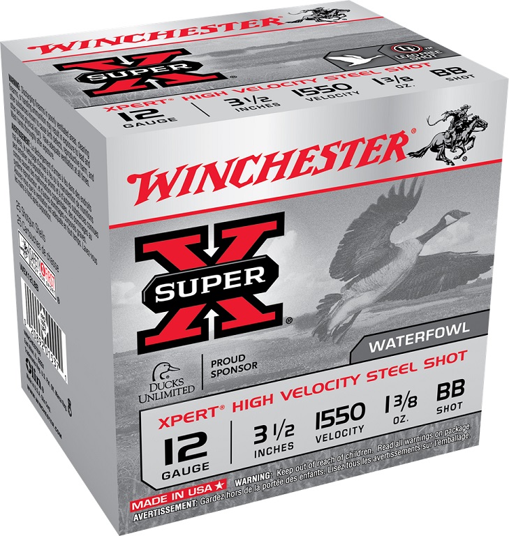 Winchester Xpert High Velocity Steel Shot 12ga 3-1/2″ 1-3/8oz. 1550FPS #BB 250rd Case #WEX12LBB