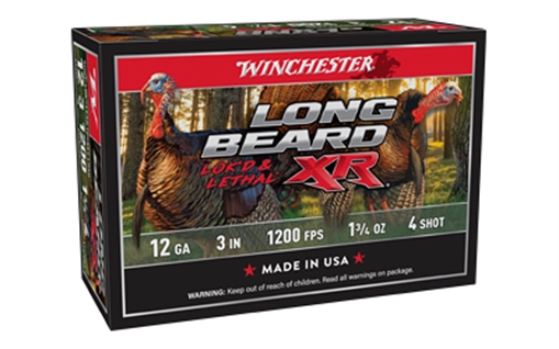 Winchester Ammunition Long Beard XR, 12 Gauge, 3" Chamber, #4, 1.75 oz, Shotshell Shot-Lok with Lead Shot, 10 Round Box STLB1234