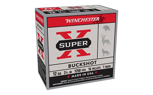 Winchester Ammo Super X 12Gauge 2.75" 16Pellets 1Buck Shot 25 Per Box/10 Case *Value Pack XB121VP25