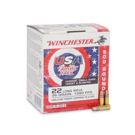 Winchester USA Target Pack 22lr 36gr Hollow Point 500 RD Box #USA22LR500