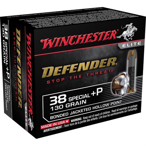 Winchester Ammo Defender 38Special+P 130gr Bonded Jacket Hollow Point 20 Per Box/10 Case S38PDB