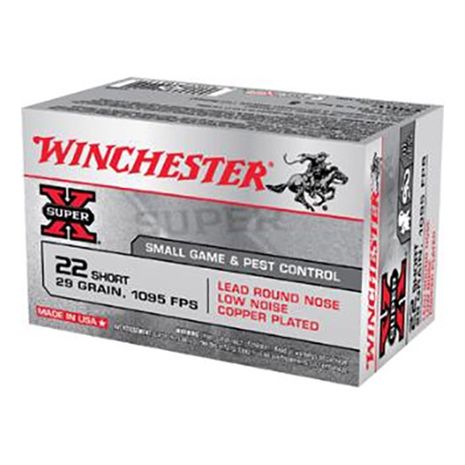 Winchester Ammo Super X 22Short 29gr Lead Round Nose Low Noise Copper Plated 50 Per Box/100 Case X22S