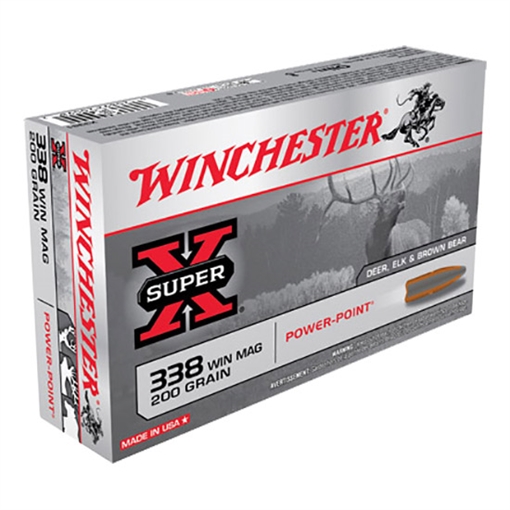 Winchester Super-X Power Point Rifle Ammunition .338 Win Mag 200 gr. PSP 2960 fps 20/ct X3381