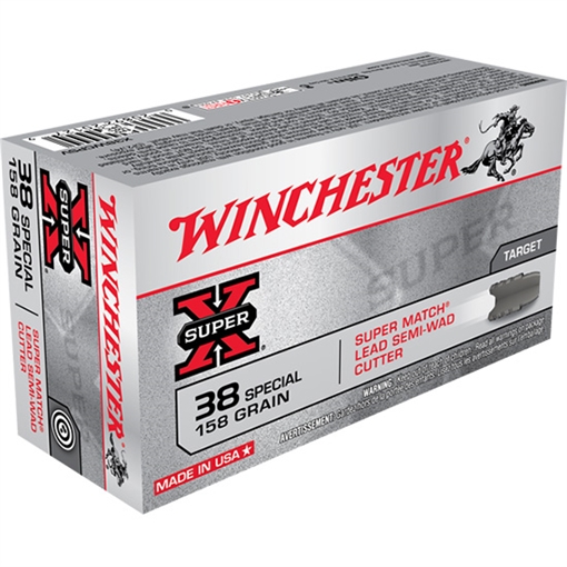 Winchester Ammo Super X 38Special 158gr Super Match Lead Semi Wadcutter 50 Per Box/10 Case X38WCPSV