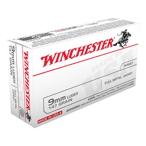 Winchester Ammo USA 9mmLuger 147gr Full Metal Jacket Flat Nose 50 Per Box/10 Case USA9MM1