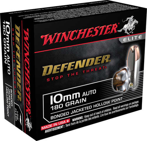 Winchester Defender 10mm Auto, 180gr, Bonded Jacket Hollow Point, 20rd Box