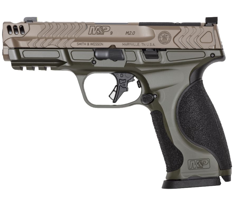 Smith & Wesson M&P9 M2.0 Performance Center Metal Carry Comp Pistol 14438, 9mm, 4.22 in, FDE/ODG Two-Tone Cerakote, Optic Ready, Ported Barrel, 17 Rd