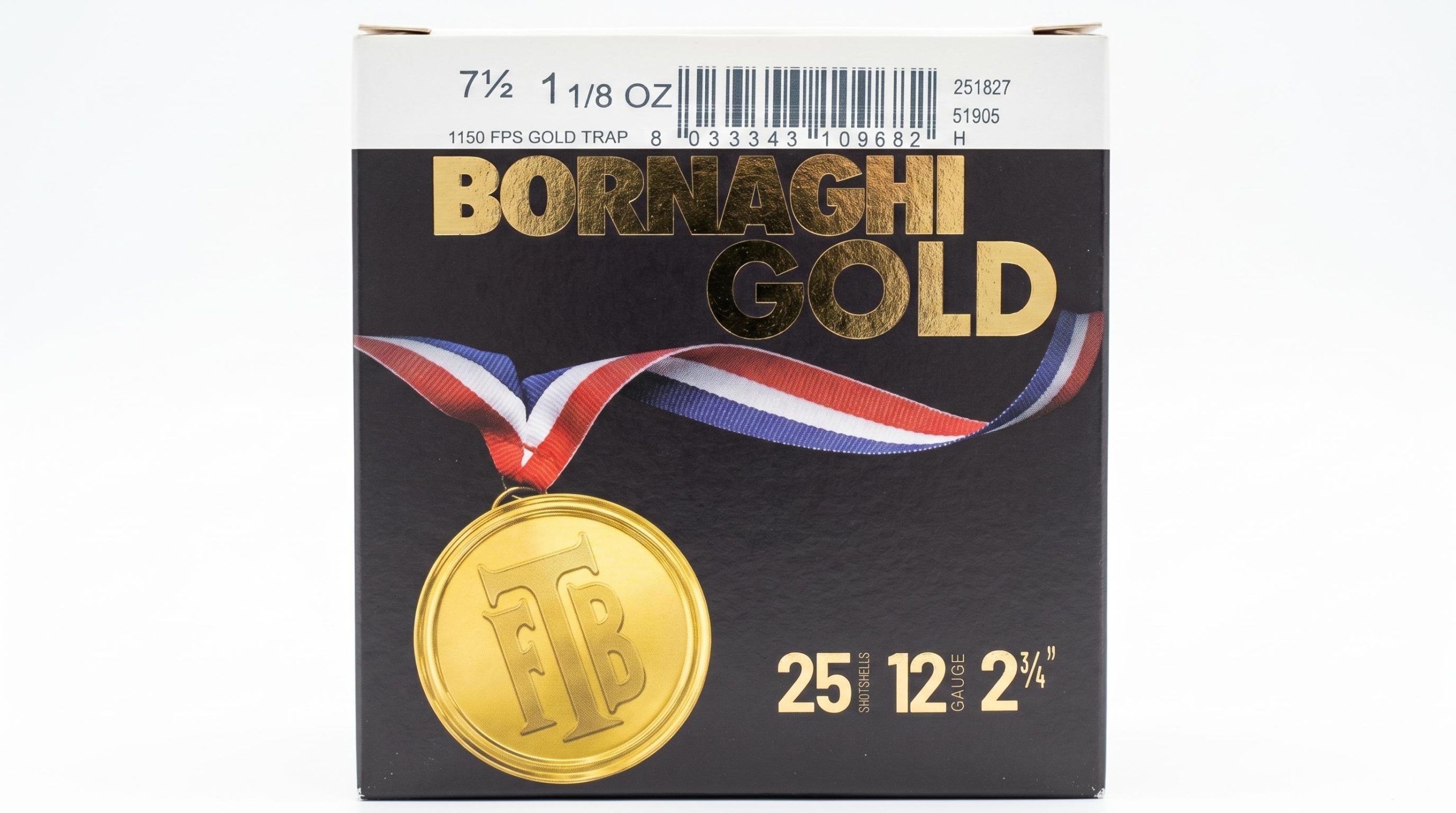 Bornaghi Gold Trap Target Loads T1GOLDTRAP3275, 12 Gauge, 2-3/4", 1 1/8 oz, 1150 fps, #7.5 Shot, 25 Rd/bx