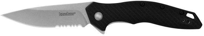 Kershaw Shoreline Folding Knife, Serrated Satin Blade, Black Handle (1845ST)