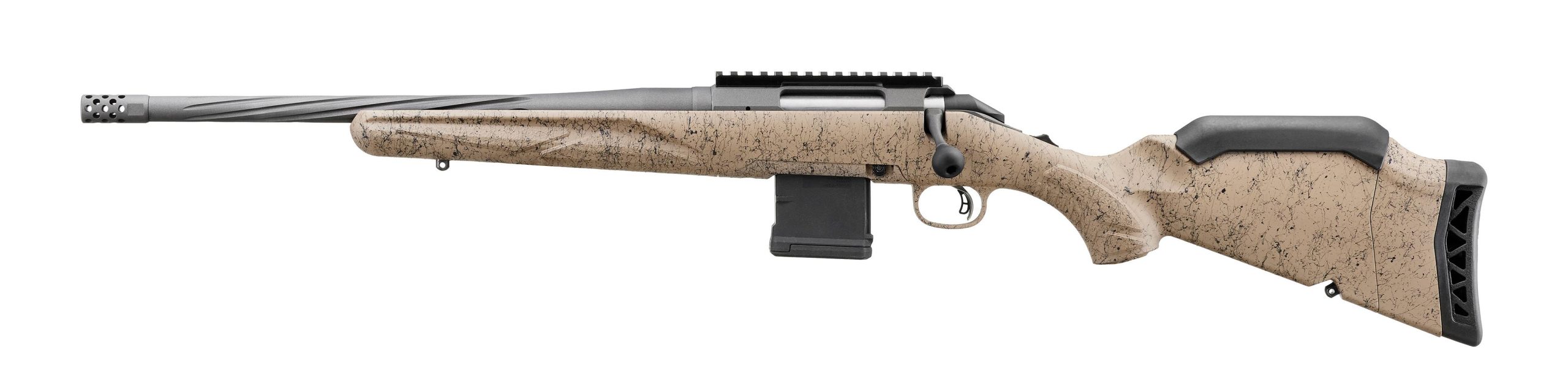 Ruger American Ranch Gen II Left-Handed Rifle 46958, 300 BLK, 16.1 in Threaded, Gray Splatter Gen II American Stock, Gun Metal Gray Cerakote