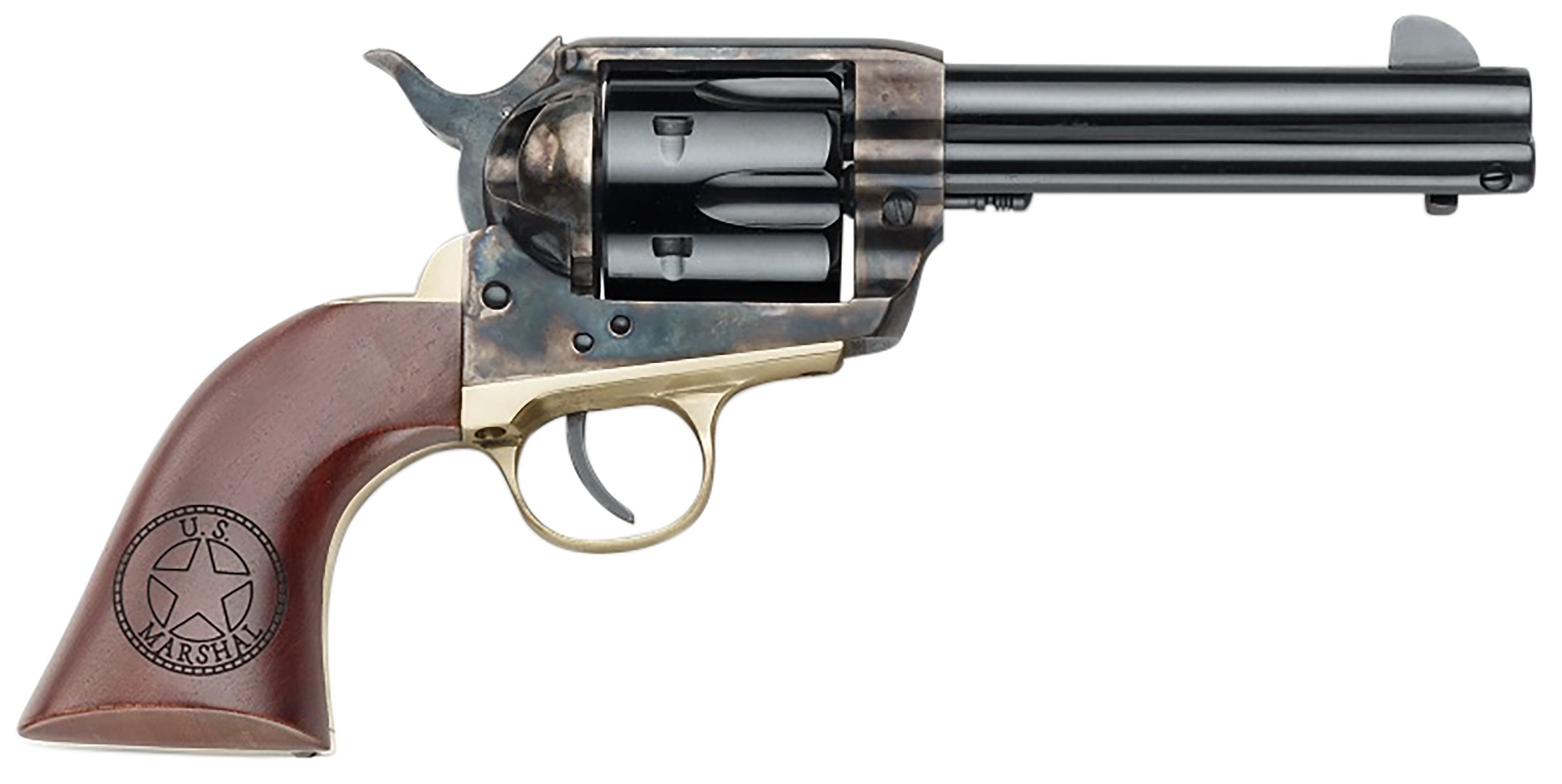 Pietta 1873 Great Western II U.S. Marshal Revolver HF357CHBR434NMUS, 357 Mag, 4.75in, Walnut w/Engraved US Marshal's Badge Grips, Steel Frame Finish, 6 Rds