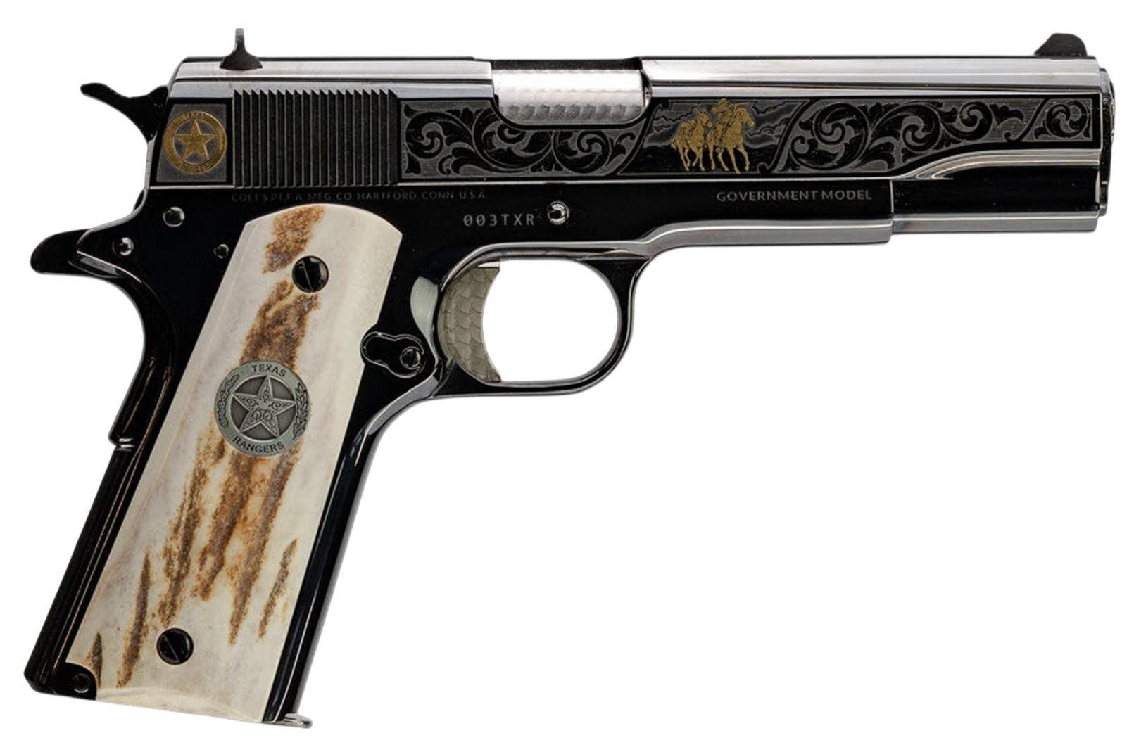 Colt Custom 1911 "Texas Ranger" Pistol O1911C-38-FTXR, 38 Super, 5", Engraved Slide, Stag Grips, Jeweld Trigger, 9 Rds